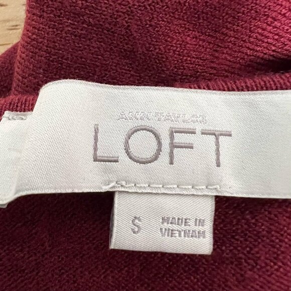 Loft Womens Pullover Top Burgundy Wool Blend Long Sleeve Raglan V Neck Crochet S - Picture 11 of 11